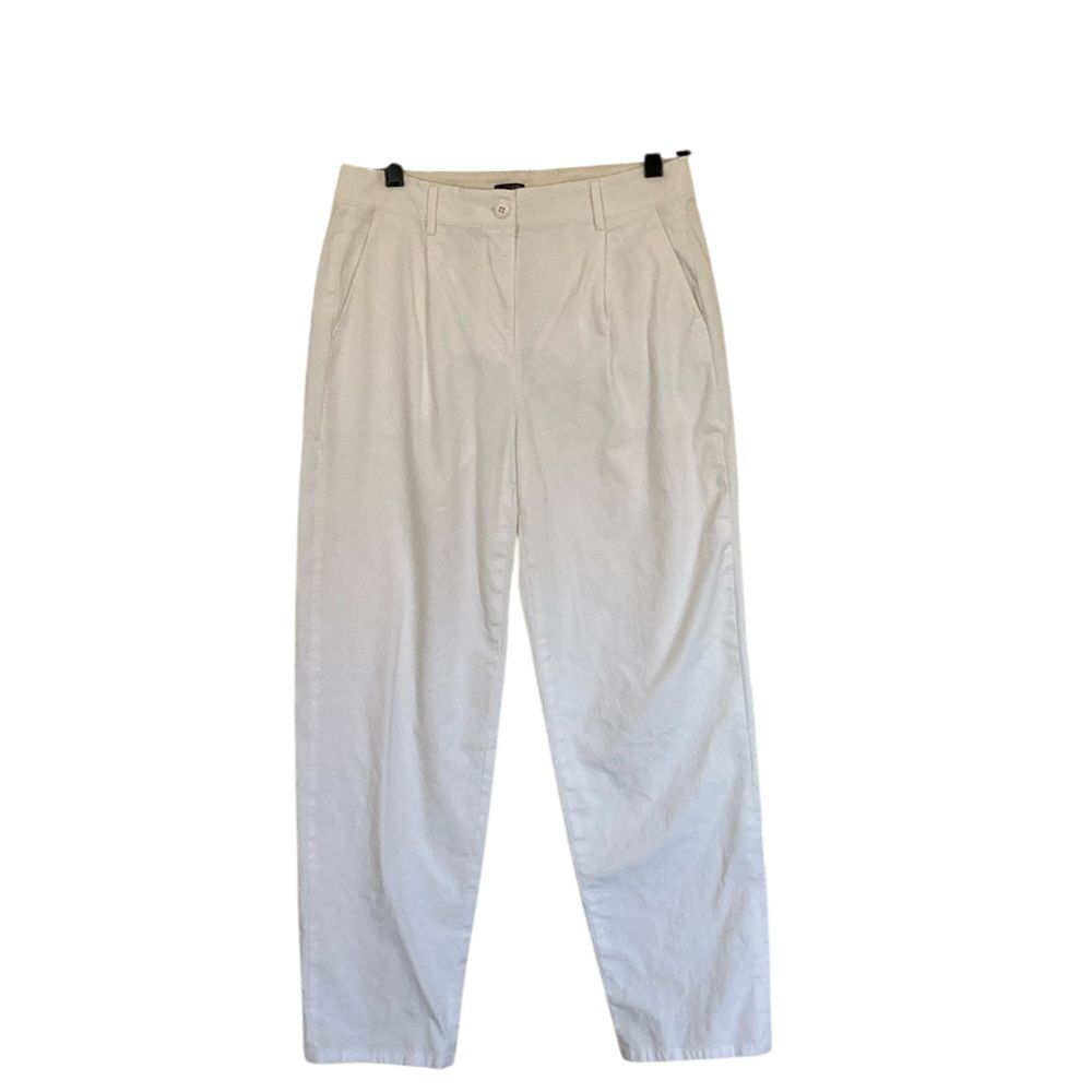 J. Crew Pleated Straight Leg Pant Womens Size 4 White Cotton Summer Casual